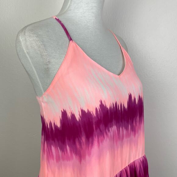 Buddy Love | Gigi Berry Colada Pink Purple Tie Dye Criss Cross Strap Peplum Tank - Picture 3 of 7